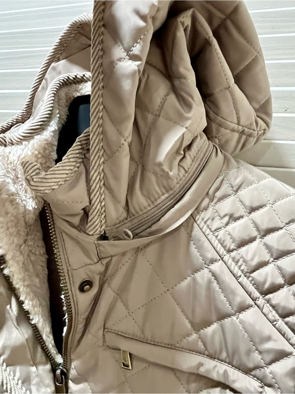 NWT Polo Ralph Lauren Womens Jacket Coat Beige S Quilted Faux Fur Lined - Picture 13 of 16